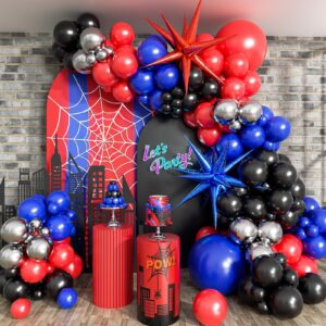 132pcs black red and blue balloons arch garland kit, spider theme balloon arch for man with balloons for baby shower spider theme birthday party decorations