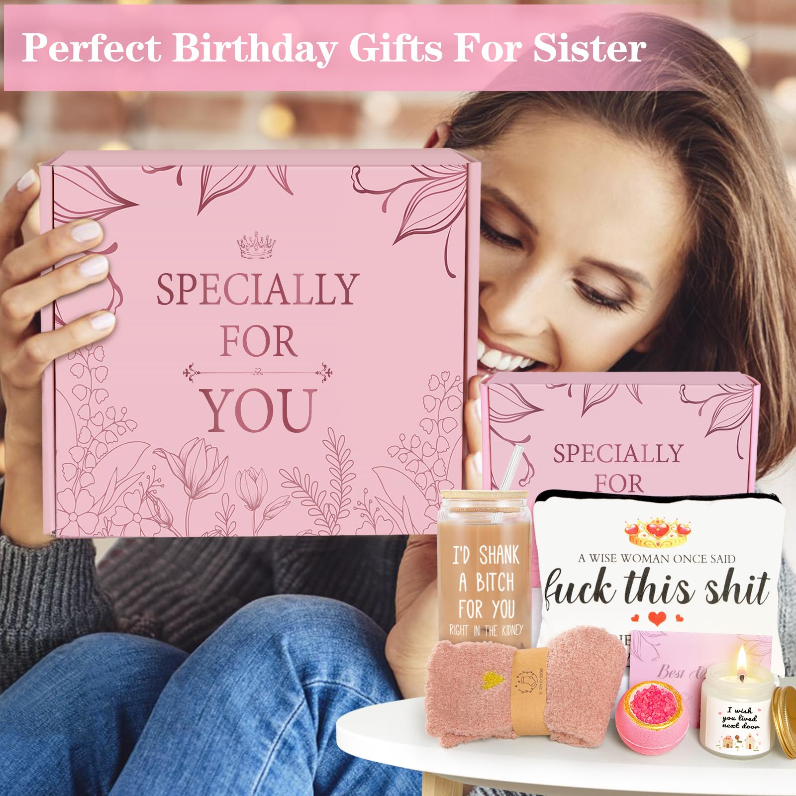 Sister Birthday Gift Ideas - Sister Gifts from Sister, 6 Pieces Sister Gifts, Christmas Gifts Happy Birthday Gifts for Sister, Sister Gifts for Cool Sister Soul Sister, Sister Gifts from Sister in Law