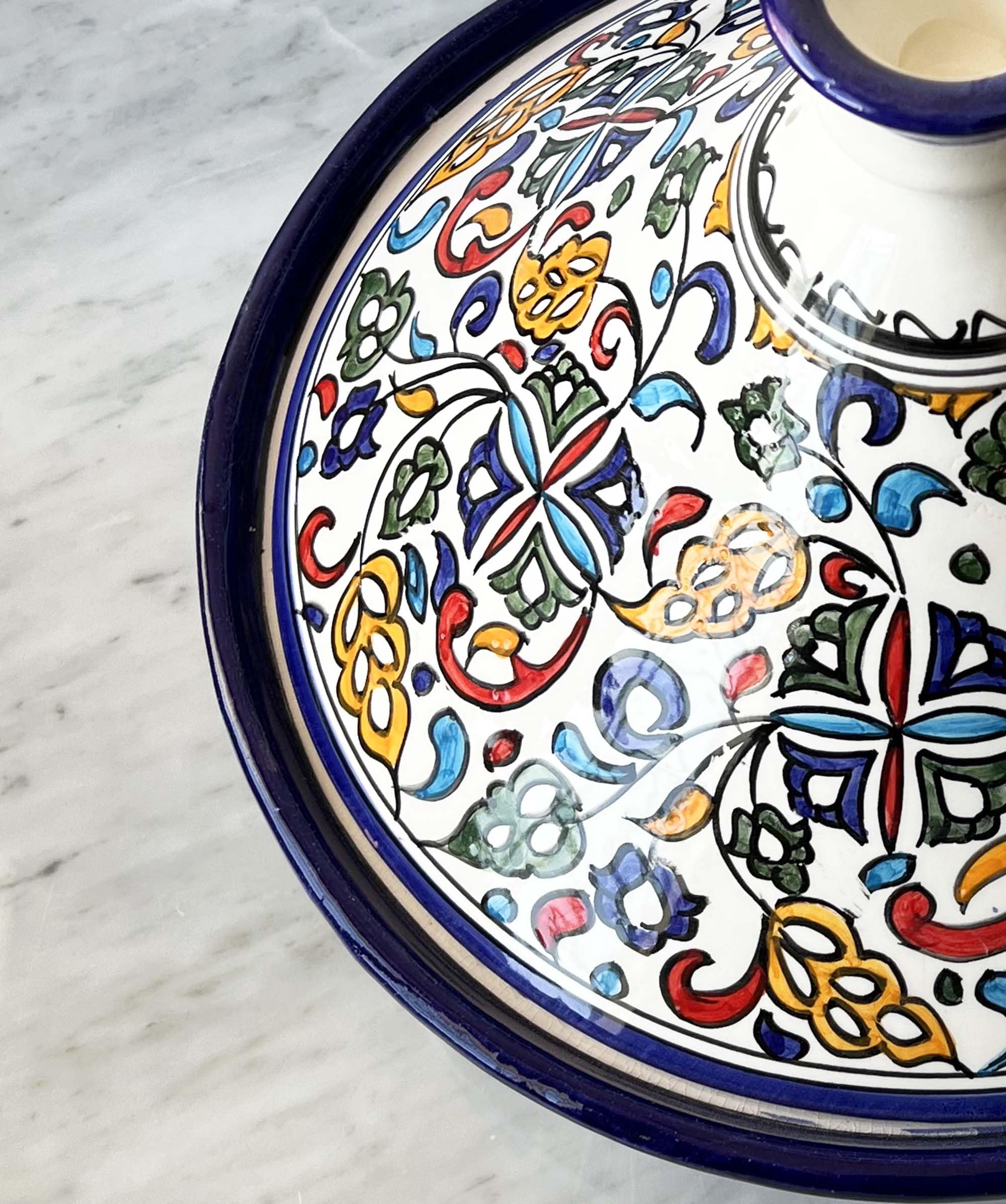 ARTKISH Hand Painted Moroccan Ceramic Tagine Cooking Pot Cookware for Cook and Serving - Pottery Tajin Dishware Perfect Housewarming Gift. (35cm = 14 inch)