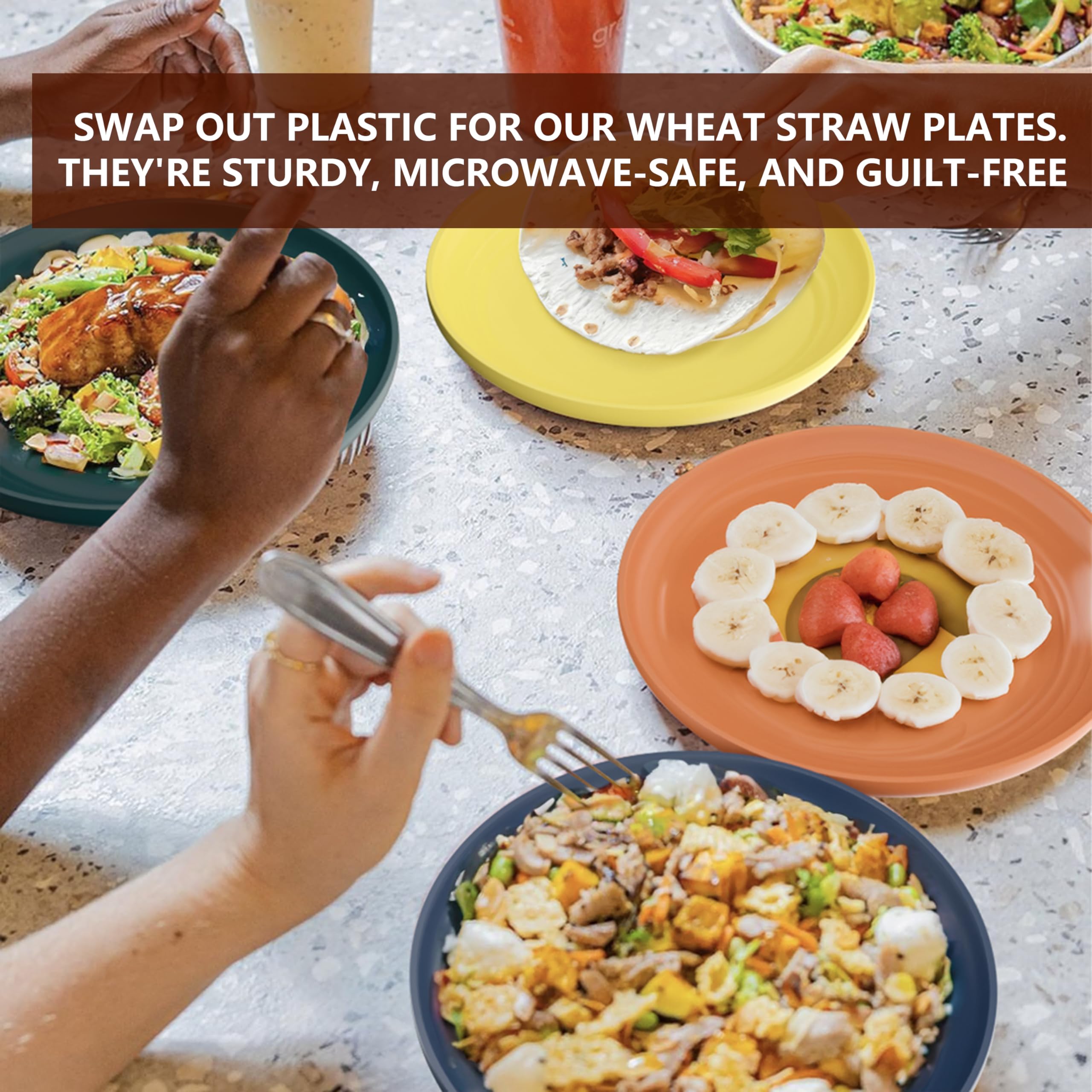 underbartliv Wheat Straw Plates,Alternative for Plastic Plates,9 Inch Unbreakable Kitchen Plates Set of 8,Dishwasher & Microwave Safe Dinner Plate Set Reusable, BPA Free,4 Color Designs