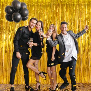 ORG Gold Foil Fringe Backdrop Curtains,2 Pack 3.3ftx8.2ft Tinsel Streamers Birthday Party Decortions,Metallic Photo Booth Props for Birthday Gradu Baby Shower Engagement New Year Party Supplies