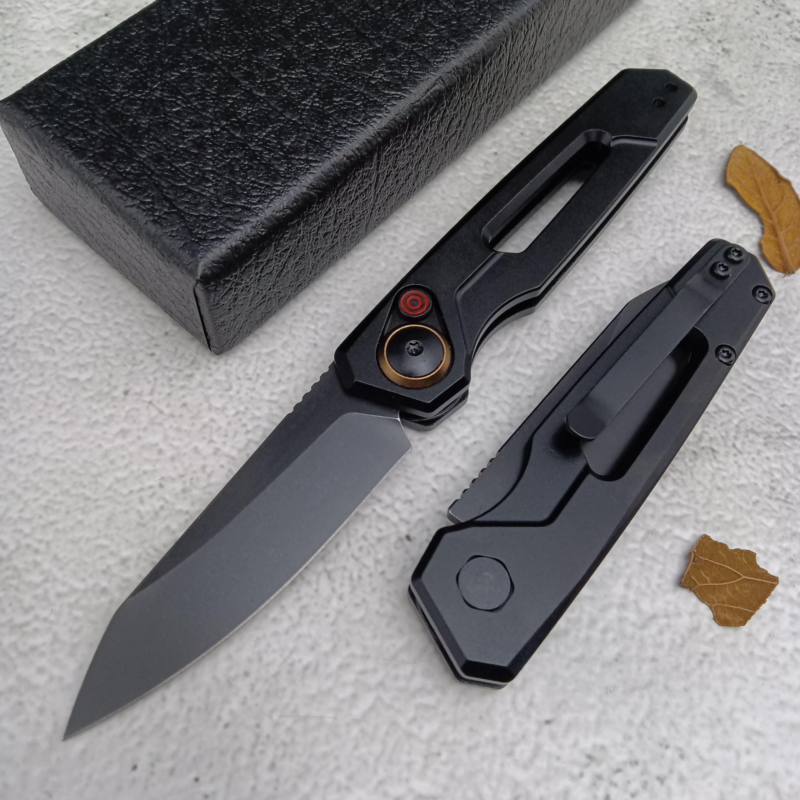 6.7in Assisted Opening Pocket Knife, Push Button Lock Folding Knife for Men, 8Cr13Mov Black Blade, Aviation Aluminum Handle with Belt Clip, Lightweight for Camping Survival