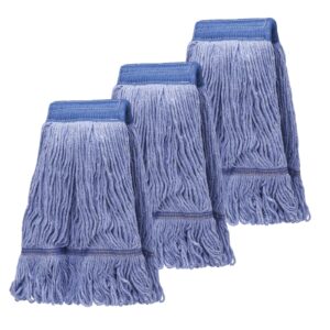 3 pack commercial replace mop head, reusable mop head refills-replacement mop heads suitable for heavy commercial industrial residential areas,wet industrial cotton looped end string mop head (blue)