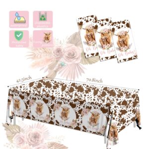 HAKOTI 3Pack Holy Cow Tablecloth,Cow Baby Shower Decorations Brown Cow Print Rectangular Plastic Table Cover for Birthday Party Supplies,Farm Animal Themed Party Decorations