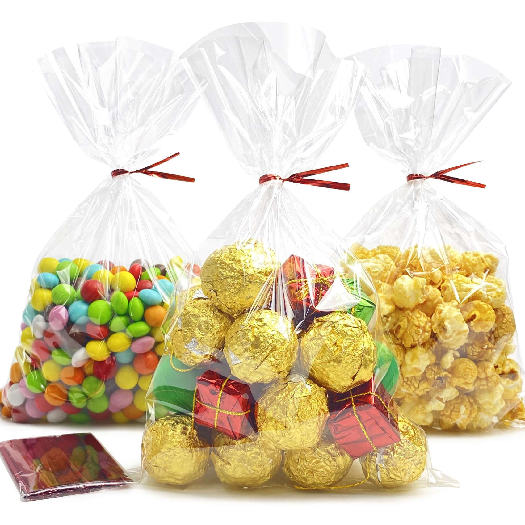 Morepack Cellophane Bags 6x10 Inches Clear Cellophane Treat Bags With Twist Ties,100 Pieces