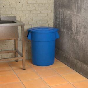 5-Pack! 55 Gallon Blue Round Commercial Trash Can and Lid, Perfect for Restaurant, Office, School, Garage, Backyard, Workshop, Warehouse