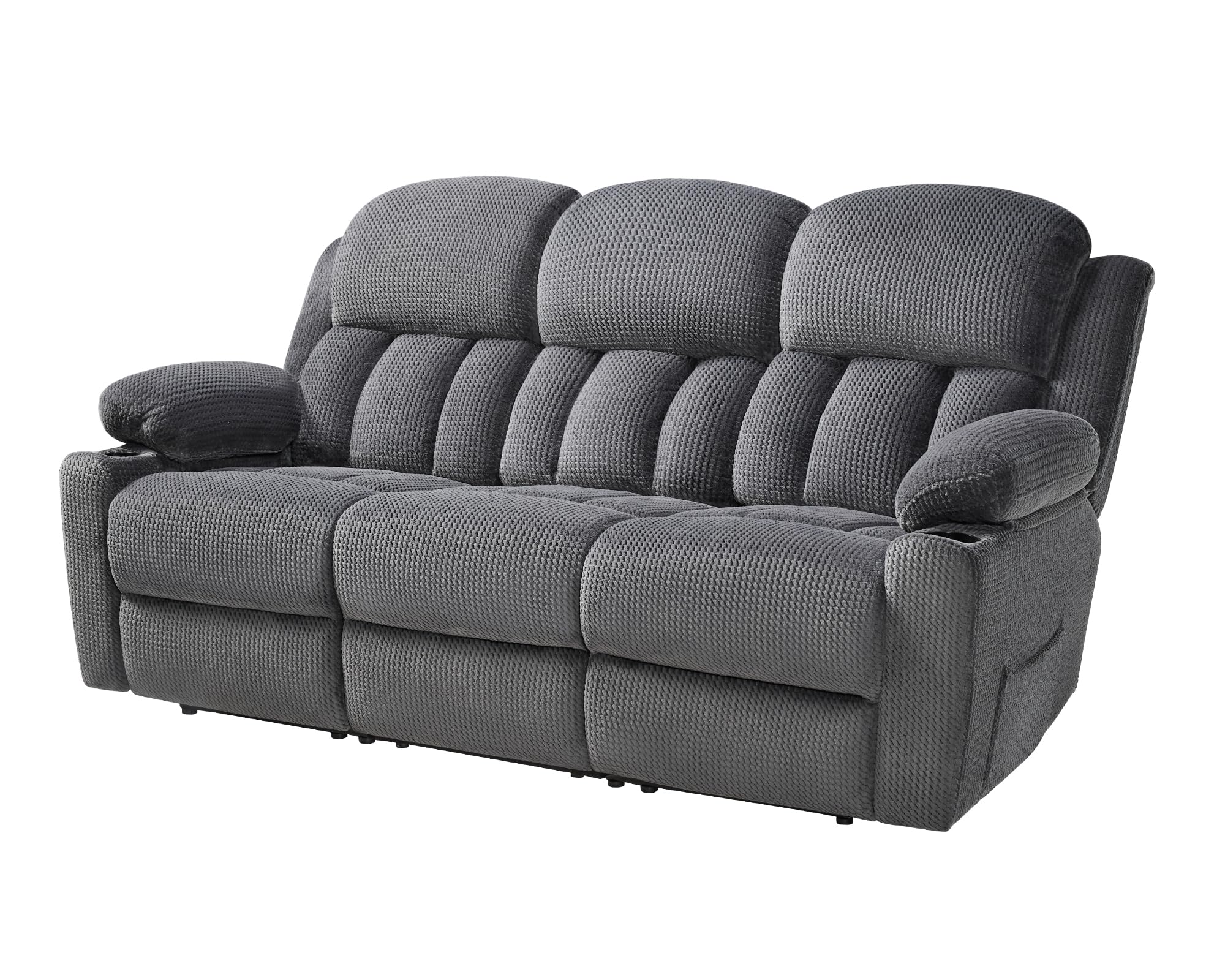 VanAcc Recliner Couch, 3 Seater Sofa Recliner with Cup Holders for Living Room- 85 inch Comfy Couch with Dual Wingback Recliner, Grey Oversized Recliner