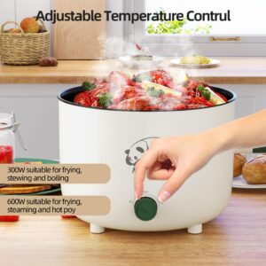 Electric Hot Pot with Steamer, Portable Nonstick Frying Pan with Dual Power Control, Electric Shabu Shabu Cooker for Noodle, Oatmeal, Pasta, Ramen, 1.5L (Green)