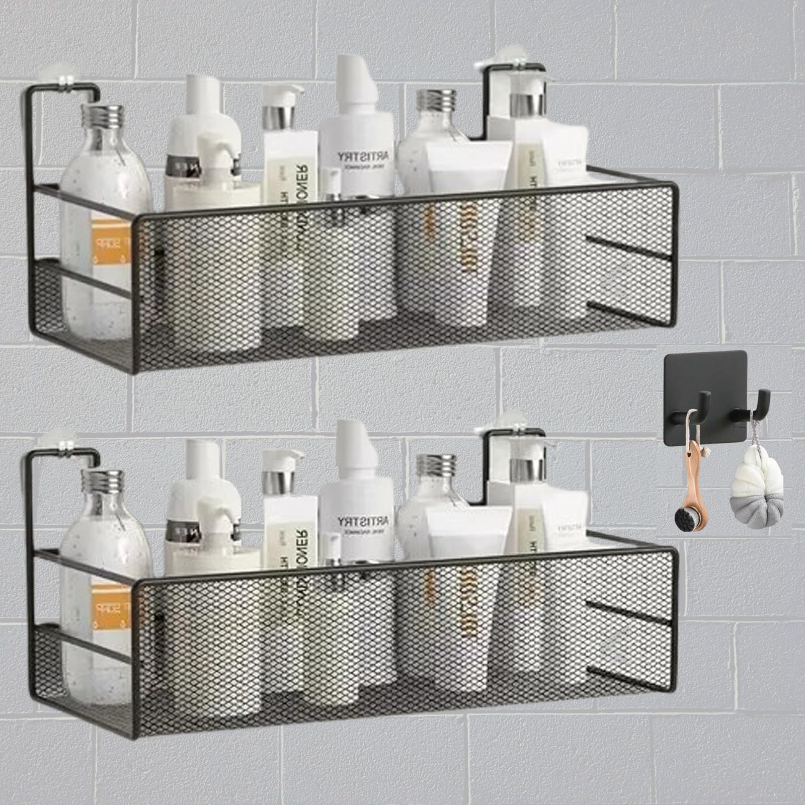 KIVIO 3 Pack Bathroom Shelf,shower caddy, storage organizer for bathroom, Shower shelf, shower organizer, Wall mounted Spice storage Rack organizer for kitchen (2 caddy+1 razor holder)