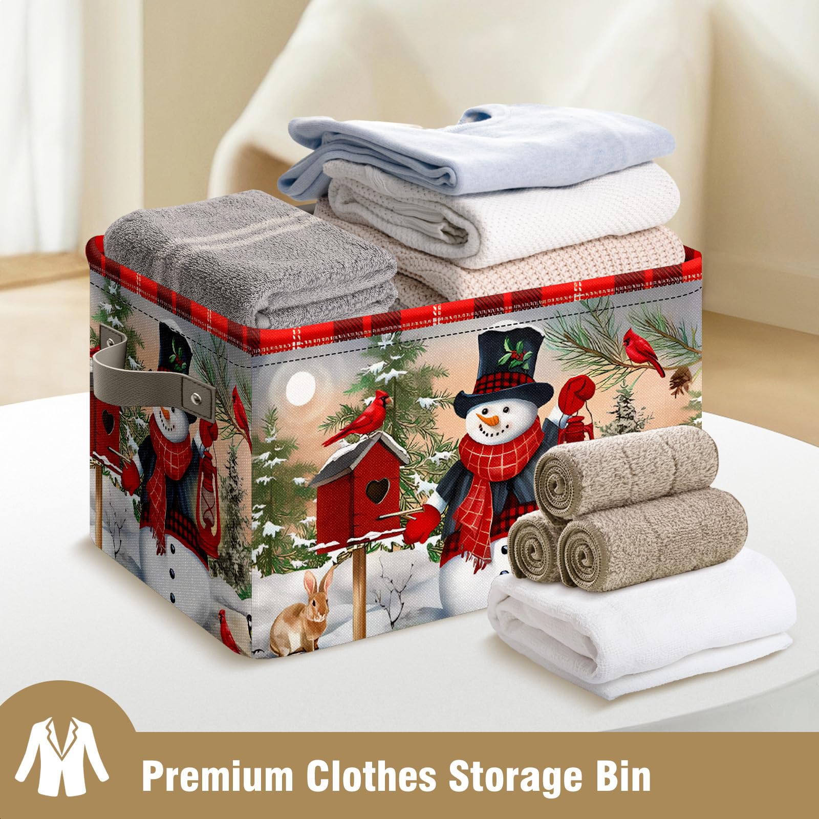 Styubn Christmas Decorative Storage Bins with Handles, Christmas Snowman Baskets Foldable Cloth Organizer Storage Boxes for Home Office 14 x 10 x 8