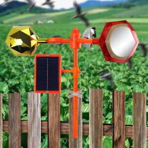 Solar-Powered Voice Bird Deterrent Device with 3 Pieces 360° Wide-Range Reflective Rotating Prisms Cups, 2-in-1 Audio Signals to Scare Birds + Wind-Powered Rotation Mirrors for Outdoor Garden Yard