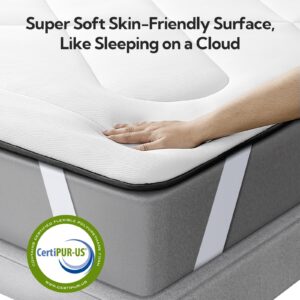 Maxzzz Queen Mattress Pad, Cooling Memory Foam King Mattress Topper, Pillow Top Queen Mattress Protector for 8-23'' Mattress, White