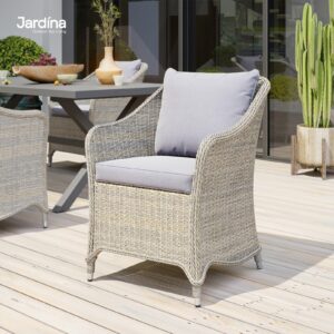 JARDINA Outdoor PE Wicker Patio Dining Chairs Rattan Seat with Cushion Pillow and Adjustable Table Legs for Outdoor Patio Backyard,Balcony (Grey)