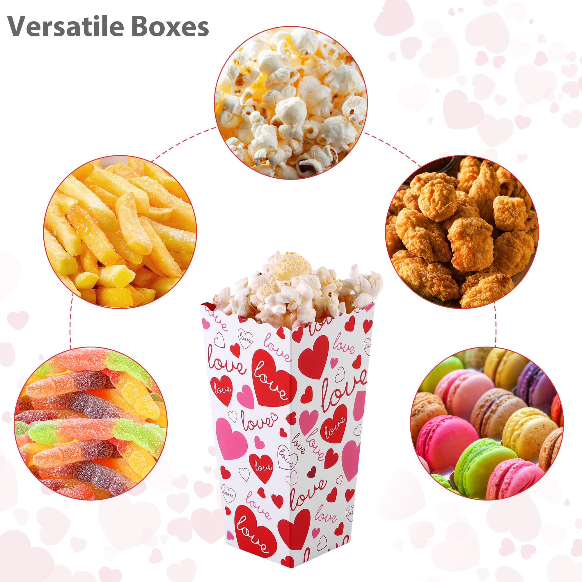 MIMIND 100 Pieces Valentine's Day Popcorn Boxes Love Heart Conversation Treat Candy Goodie Boxes Cardboard Popcorn Container for Valentine Wedding Birthday Party Supplies, 4 Designs