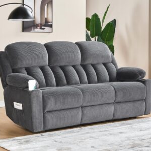 VanAcc Recliner Couch, 3 Seater Sofa Recliner with Cup Holders for Living Room- 85 inch Comfy Couch with Dual Wingback Recliner, Grey Oversized Recliner