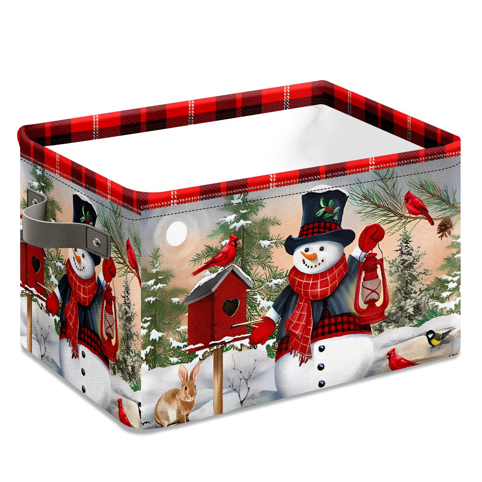 Styubn Christmas Decorative Storage Bins with Handles, Christmas Snowman Baskets Foldable Cloth Organizer Storage Boxes for Home Office 14 x 10 x 8