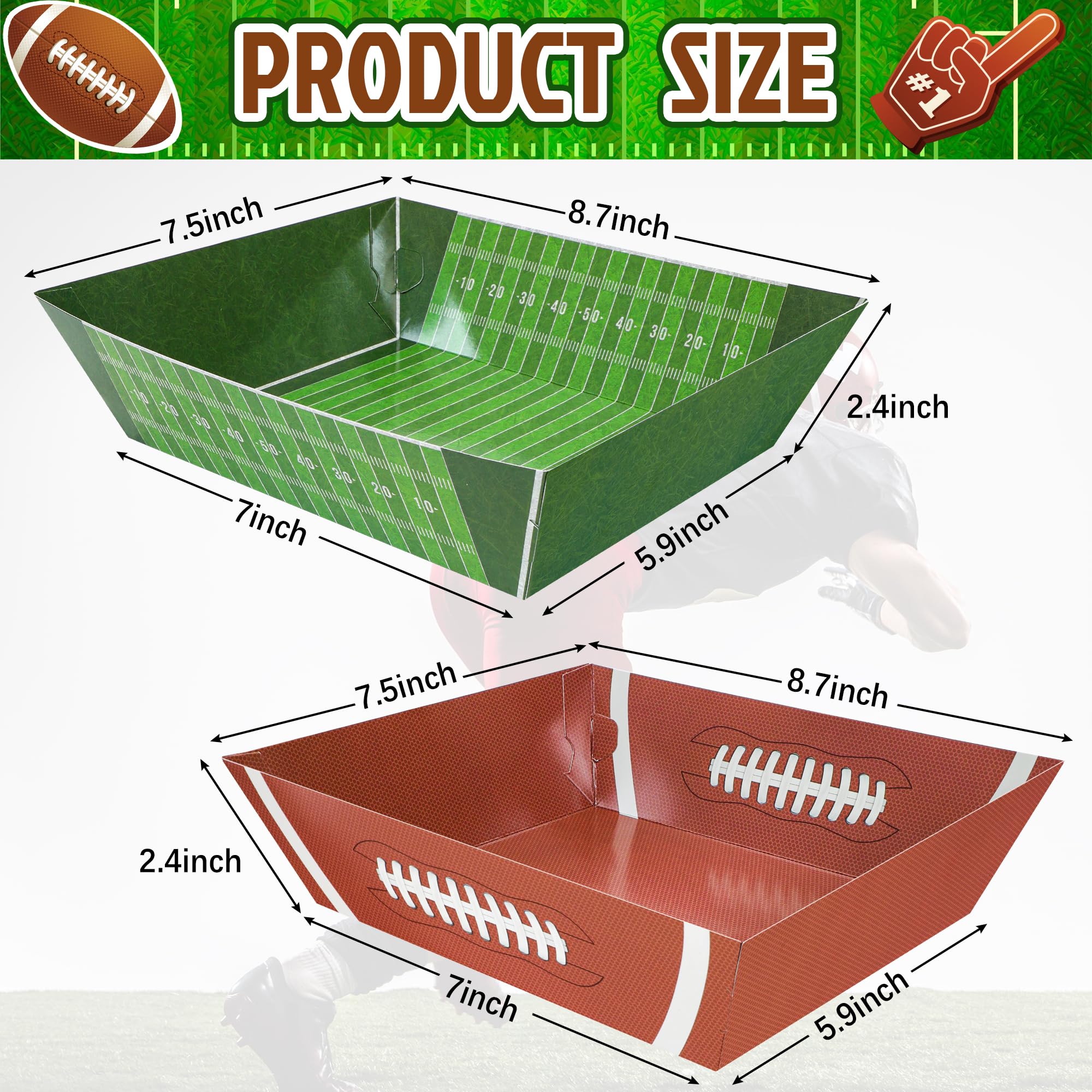 Sawowkuya 36Pcs Football Party Supplies Food Boats Paper Disposable Serving Trays Bowls for Birthday Sport Game