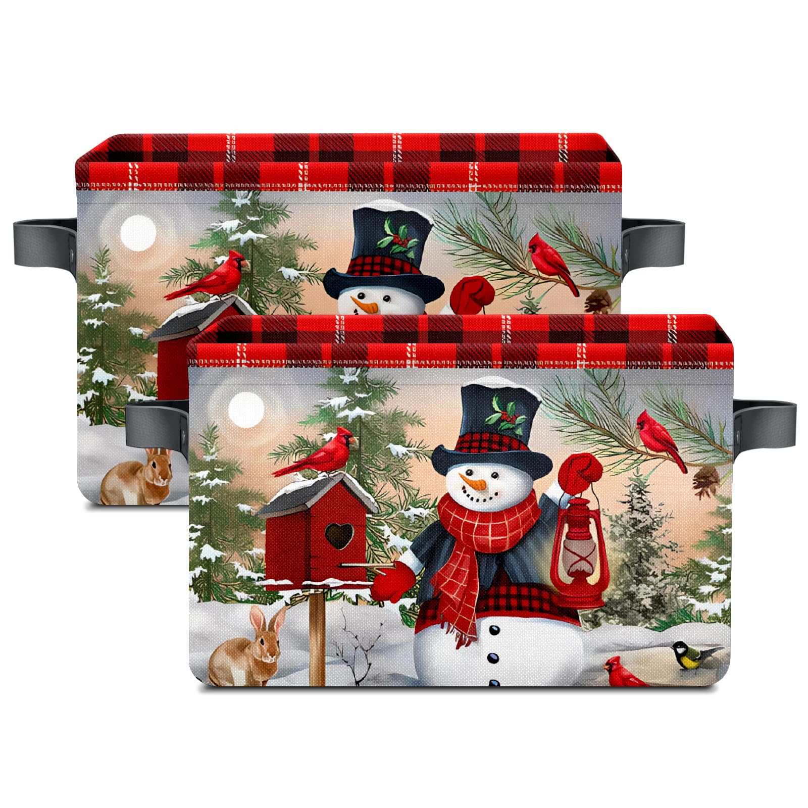 Styubn Christmas Decorative Storage Bins with Handles, Christmas Snowman Baskets Foldable Cloth Organizer Storage Boxes for Home Office 14 x 10 x 8