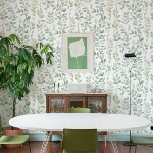 MelunMer Leaf Wallpaper Peel and Stick Wallpaper Boho Green Contact Paper for Cabinets Neutral Wallpaper for Bathroom Self-Adhesive Removable Wallpaper for Bedroom Decor Mural Waterproof 17.3"×78.7"