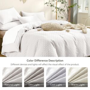 JELLYMONI Bright White Duvet Cover Twin Size - 3 Pieces Soft and Breathable Microfiber Knitted Jacquard Waffle Weave Striped Comforter Cover with 8 Corner Ties & Zipper Closure