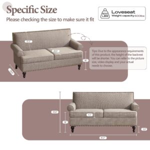 HUIMO 62'' Loveseat Sofa, Mid Century Modern Sofa Couches for Living Room, Upholsteded Love Seats Furniture with Rivet Sturdy Loveseat Couch for Small Space, Bedroom, Apt, Bear 500lbs(Brown)