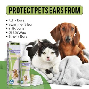 Zenpaws Dog and Cat Ear Cleaner Solution – Ear Drops - - Advanced Veterinary Recipe. Remove Wax and Build up and Relieve Itchiness - Alcohol-Free