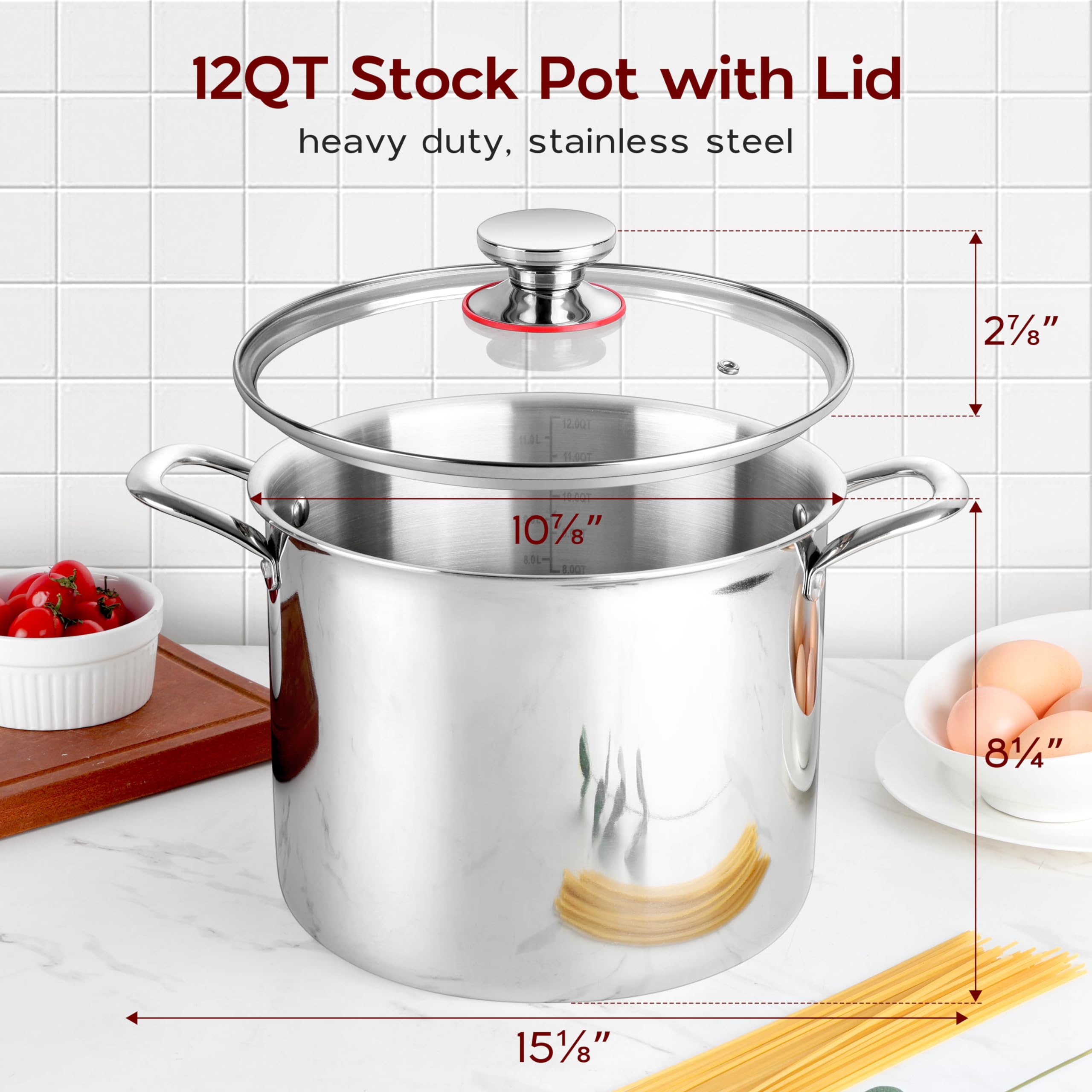 Onader 12QT Large Stainless Steel Stock Pot with Lid Tri-ply Cooking Soup Stockpot