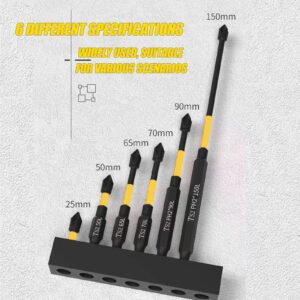 Magnetic Screwdriver Bit Set, 6PCS Electric Drill Screwdrivers Bits 1/4 Inch PH2 Hexagon TS2 Steel Heavy Duty Impact Screwdrivers Anti Slip Cross Slot Screwdriver Bit Set