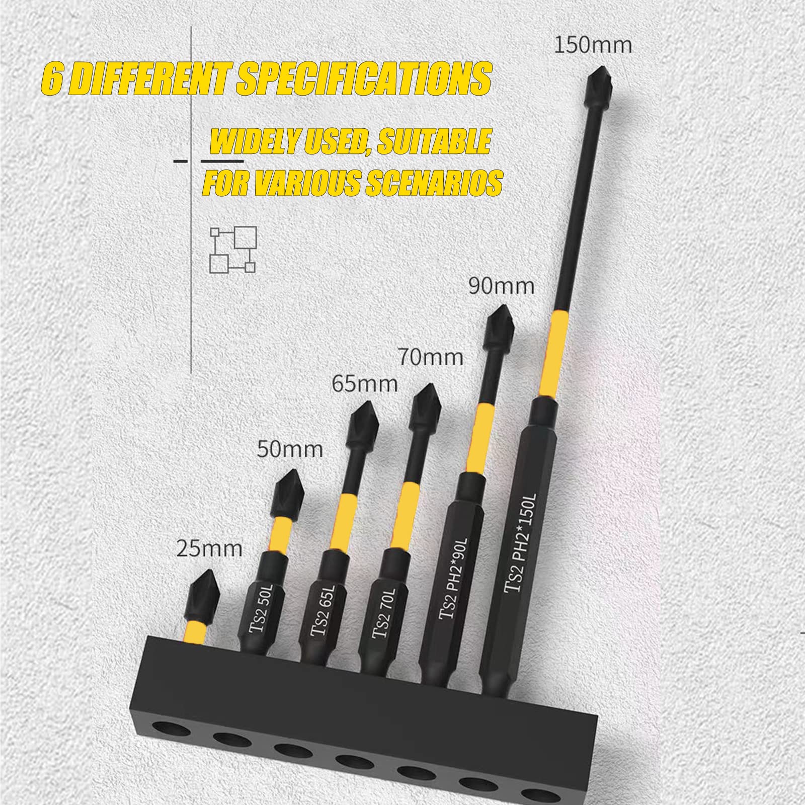 Magnetic Screwdriver Bit Set, 6PCS Electric Drill Screwdrivers Bits 1/4 Inch PH2 Hexagon TS2 Steel Heavy Duty Impact Screwdrivers Anti Slip Cross Slot Screwdriver Bit Set