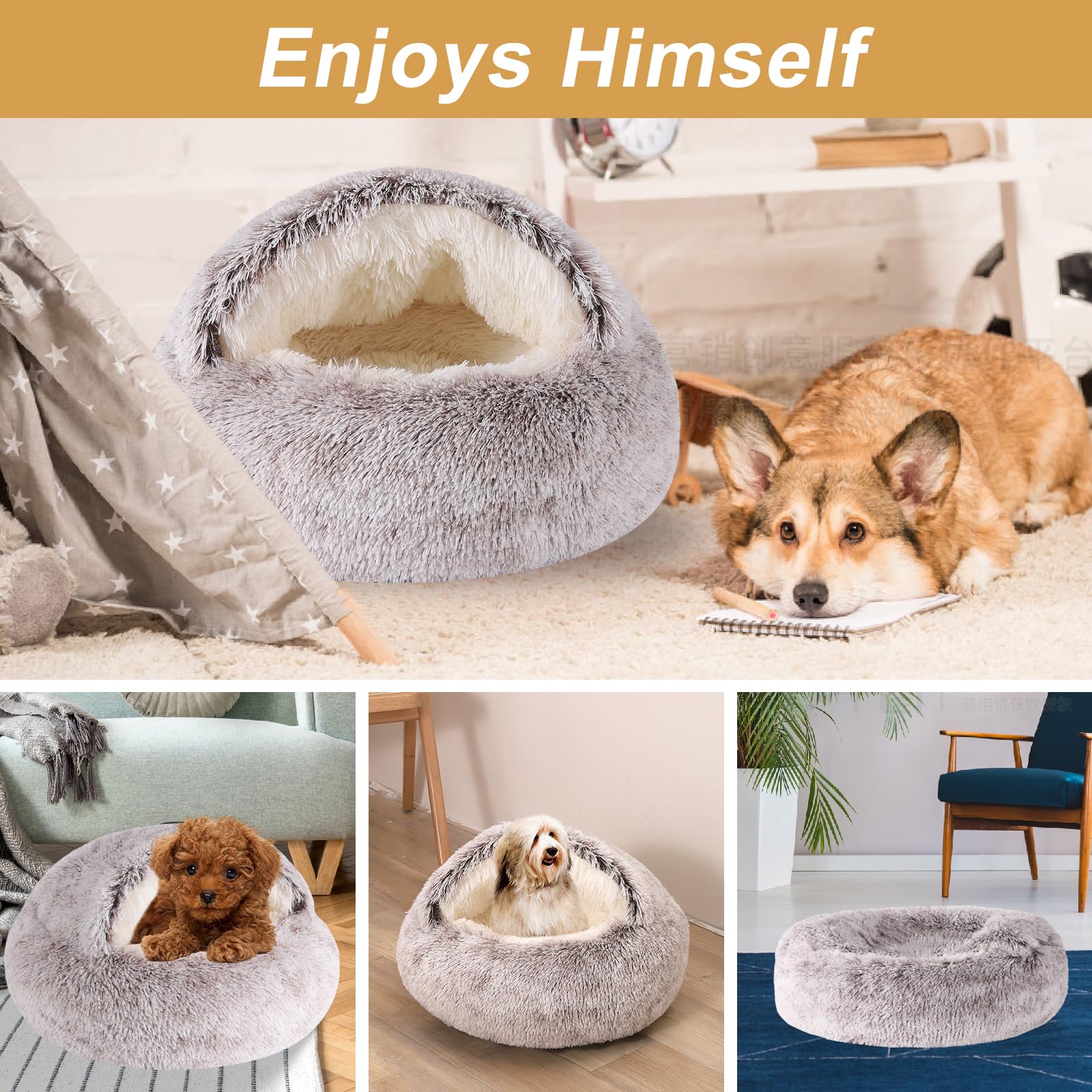 Dog Beds for Small Dogs, Cat Bed Cave, Washable Cute Cat Bed, Cozy Nook Pet Bed for Dogs or Cats, Anti-Slip Puppy Bed Fits up to 12 lbs Pets(Coffee, 20" x 20")