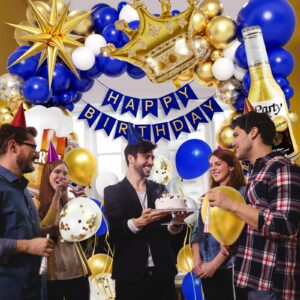 121pcs Royal Blue Gold Birthday Party Decorations with Happy Birthday Banner Foil Balloons for 16th 18th 21st 24th 32th 40th 50th 60th Birthday Decorations for Men