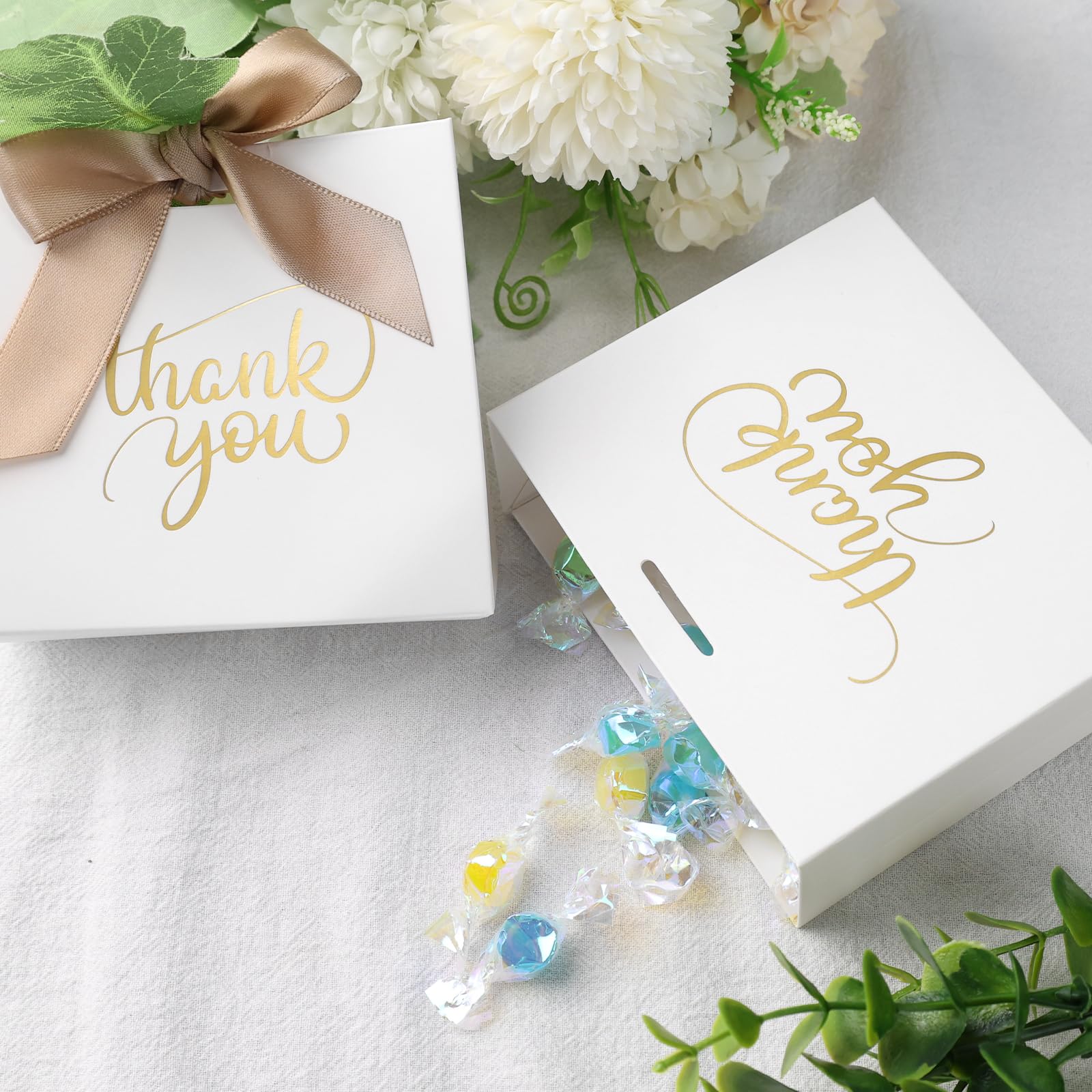 VGOODALL 24PCS White Thank You Gift Bags, Party Favor Bags with Bow Ribbon Mini Gift Boxes Bulk Candy Bags for Birthday Wedding Party Bridal Shower