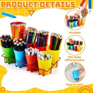 Glenmal 2 Sets Plastic Marker Caddy and Stand for Kids Classroom School Portable Wire Craft Organizers and Storage with Handle Art Supplies Pencils Paint Brushes Crayon Organizer for Scrapbook Desk