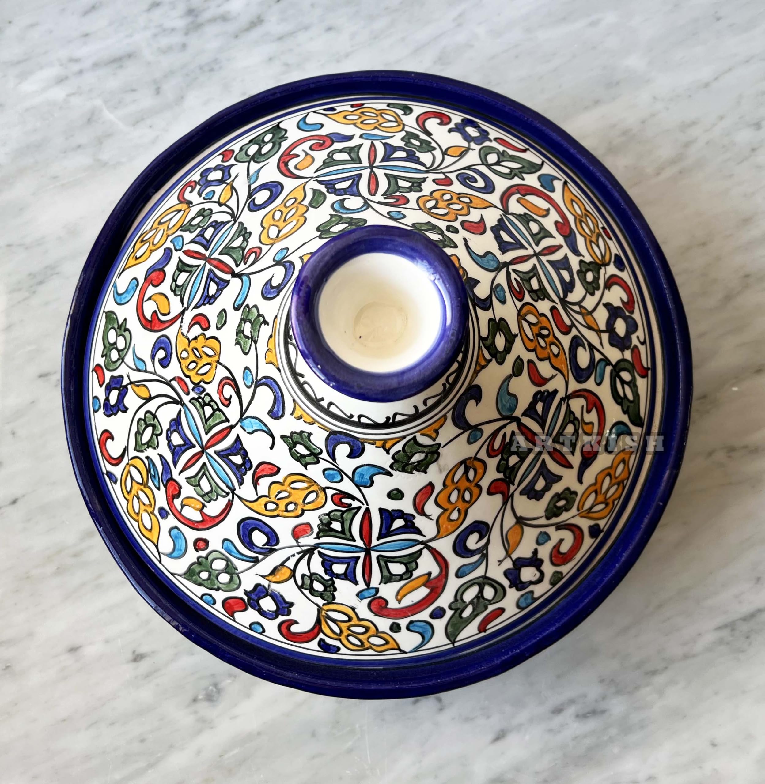 ARTKISH Hand Painted Moroccan Ceramic Tagine Cooking Pot Cookware for Cook and Serving - Pottery Tajin Dishware Perfect Housewarming Gift. (35cm = 14 inch)