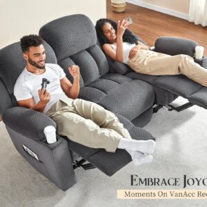 VanAcc Recliner Couch, 3 Seater Sofa Recliner with Cup Holders for Living Room- 85 inch Comfy Couch with Dual Wingback Recliner, Grey Oversized Recliner