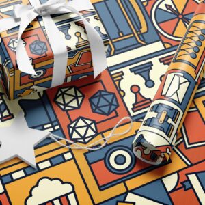 Stellar Factory Board Game and Amusement Pattern Wrapping Paper - 17 inches x 20 feet