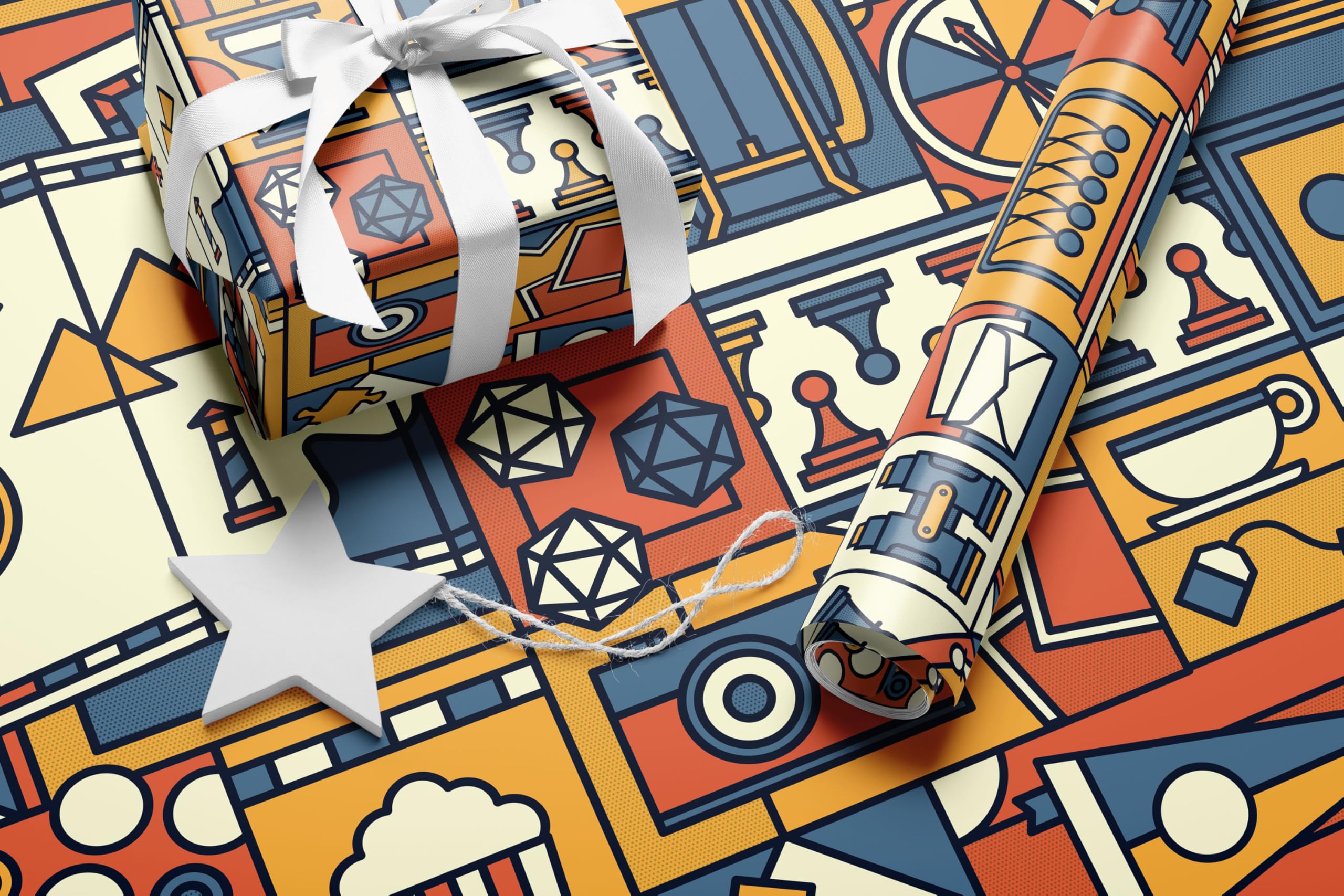 Stellar Factory Board Game and Amusement Pattern Wrapping Paper - 17 inches x 20 feet