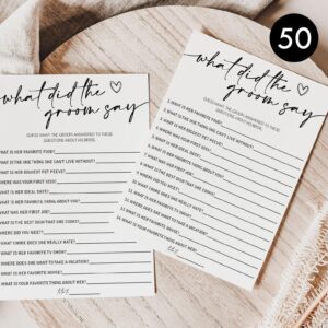 All Ewired Up 50 Bridal Shower Games What Did the Groom Say? (50-Cards) Fun Wedding Game Activity, Decorations, Engagement Party, Rehearsal Dinner, Minimalist Script