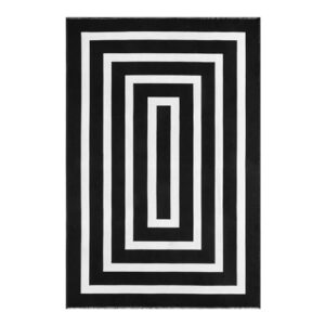 Lahome Black and White Outdoor Rug, Area Rug 6x9 Indoor Outdoor Patio Rug Washable Woven Cotton Rug for Living Room, Large Farmhouse Geometric Outdoor Rug 6x9 Floor Carpet for Dining Backyard