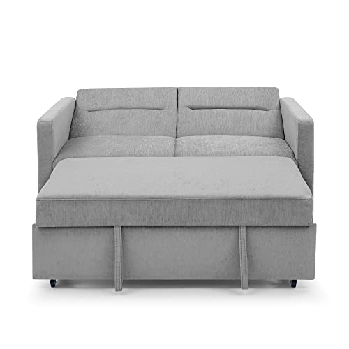 3-in-1 Tufted Upholstered Daybed Futon Loveseat Sofa W/Pull Out Sleeper Couch Bed and Side Pockets,2-Seaters Sofa & Couch Soft Cushions Love Seat Convertible Sleep Sofabed for Small Space Living Room