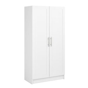 prepac elite storage accent cabinet with panel doors, white storage cabinet, bathroom cabinet, pantry cabinet with 3 shelves 16.75" d x 32" w x 65" h