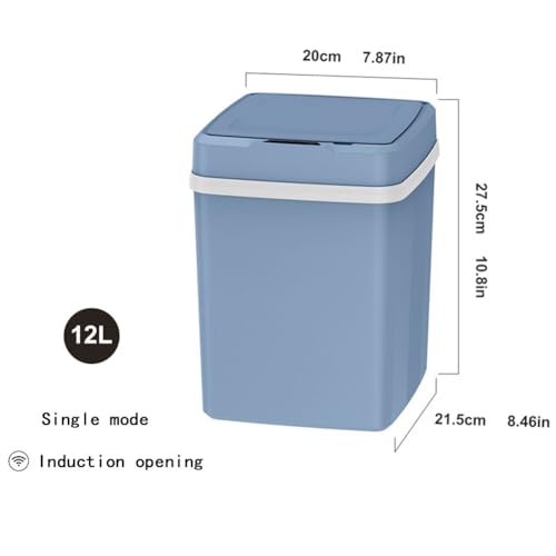 Bathroom Smart Touchless Trash Can with Lid Rechargeable 12L Automatic Motion Sensor Rubbish Can Electric Small Garbage Bin for Kitchen, Office, Toilet, Bedroom, RV (Single Mode Blue)