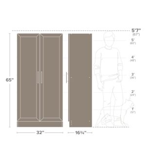 Prepac Elite Storage Accent Cabinet with Panel Doors, White Storage Cabinet, Bathroom Cabinet, Pantry Cabinet with 3 Shelves 16.75" D x 32" W x 65" H