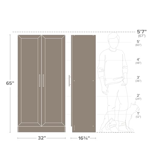 Prepac Elite Storage Accent Cabinet with Panel Doors, White Storage Cabinet, Bathroom Cabinet, Pantry Cabinet with 3 Shelves 16.75" D x 32" W x 65" H