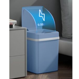 Bathroom Smart Touchless Trash Can with Lid Rechargeable 12L Automatic Motion Sensor Rubbish Can Electric Small Garbage Bin for Kitchen, Office, Toilet, Bedroom, RV (Single Mode Blue)