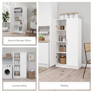 Prepac Elite Storage Accent Cabinet with Panel Doors, White Storage Cabinet, Bathroom Cabinet, Pantry Cabinet with 3 Shelves 16.75" D x 32" W x 65" H