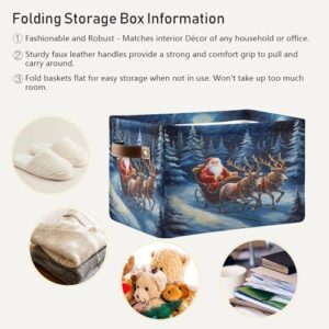 ALAZA Pine Tree Santa Claus Oil Painting Foldable Storage Box Storage Basket Organizer Bins with Handles for Shelf Closet Living Room Bedroom Home Office 1 Pack