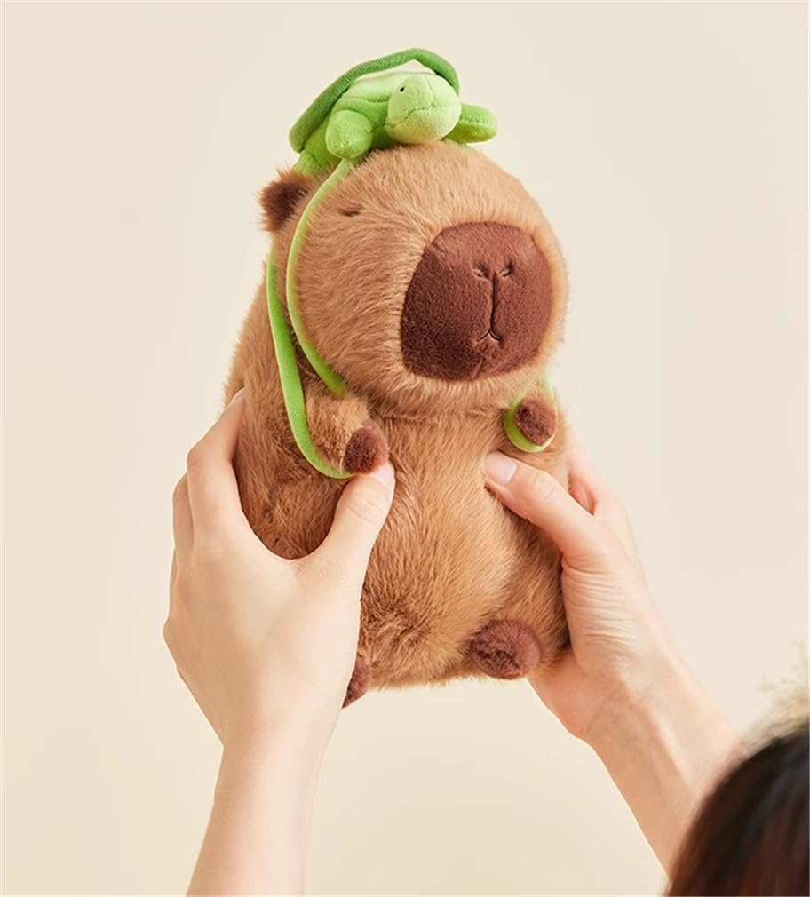 EASELR 12inch Cute Capybara Plush with Turtle Backpack, Capybara Stuffed Animal Soft Capybara Plushies Toy Capybara Doll Pillow Birthday for Kids (with Bag)