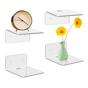 PHEZEN 4 Pcs Floating Wall Shelf Holder, Invisible Floating Bookshelf Heavy Duty Wall Mounted Hallway Kitchen Bathroom Supplies Book Organizer Metal Shelves Holder Display Stand Type 5