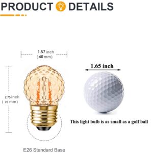 Dimmwat Mini G40 E26 Low Watt LED Decor Light Bulbs 1W Night Light Bulbs 10 Watt Small Edison Bulb 2200K Warm White Amber Glass Bulbs for Bedroom Lawn Patio,100 Lumens, 2Pack